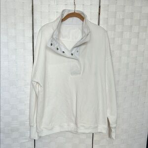 Women's White Snap-Front Mock Neck Sweatshirt